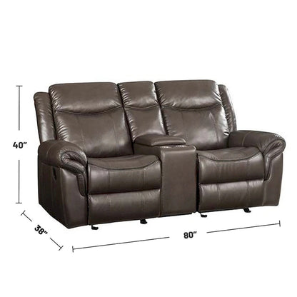 Canapé deux places en cuir marron avec console et port USB