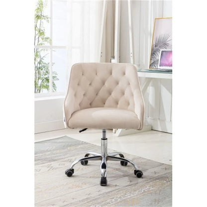 Chaise de bureau moderne en velours, réglable en hauteur, dossier mi-haut, pieds argentés.