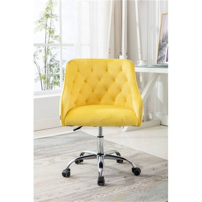 Chaise de bureau moderne en velours, réglable en hauteur, dossier mi-haut, pieds argentés.