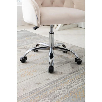 Chaise de bureau moderne en velours, réglable en hauteur, dossier mi-haut, pieds argentés.