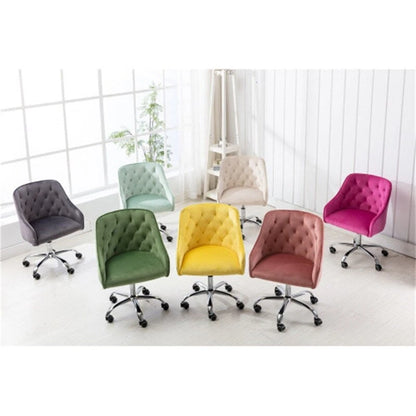 Chaise de bureau moderne en velours, réglable en hauteur, dossier mi-haut, pieds argentés.