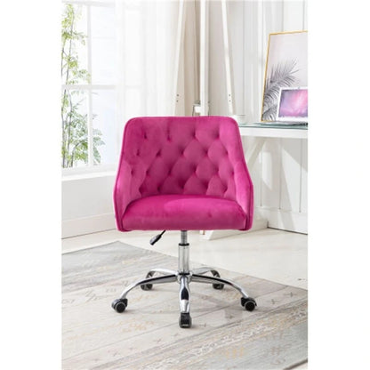 Chaise de bureau moderne en velours, réglable en hauteur, dossier mi-haut, pieds argentés.