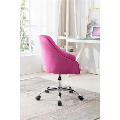 Chaise de bureau moderne en velours, réglable en hauteur, dossier mi-haut, pieds argentés.