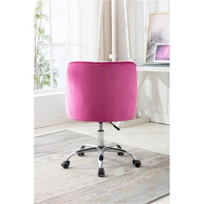 Chaise de bureau moderne en velours, réglable en hauteur, dossier mi-haut, pieds argentés.