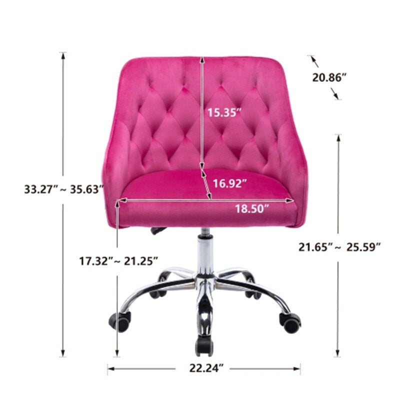 Chaise de bureau moderne en velours, réglable en hauteur, dossier mi-haut, pieds argentés.