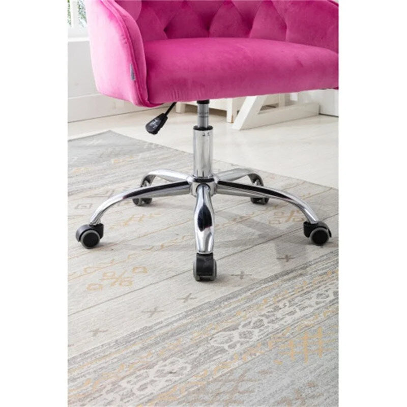 Chaise de bureau moderne en velours, réglable en hauteur, dossier mi-haut, pieds argentés.