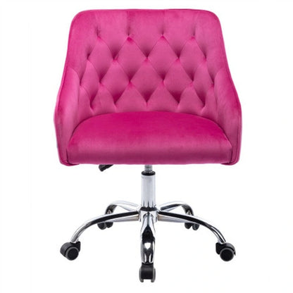 Chaise de bureau moderne en velours, réglable en hauteur, dossier mi-haut, pieds argentés.