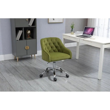 Chaise de bureau moderne en velours, réglable en hauteur, dossier mi-haut, pieds argentés.