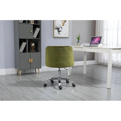 Chaise de bureau moderne en velours, réglable en hauteur, dossier mi-haut, pieds argentés.
