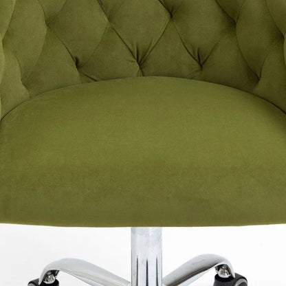 Chaise de bureau moderne en velours, réglable en hauteur, dossier mi-haut, pieds argentés.