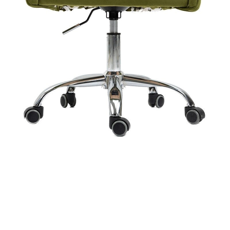 Chaise de bureau moderne en velours, réglable en hauteur, dossier mi-haut, pieds argentés.