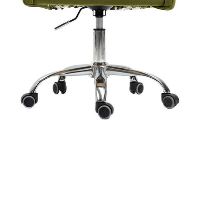 Chaise de bureau moderne en velours, réglable en hauteur, dossier mi-haut, pieds argentés.