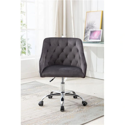 Chaise de bureau moderne en velours, réglable en hauteur, dossier mi-haut, pieds argentés.