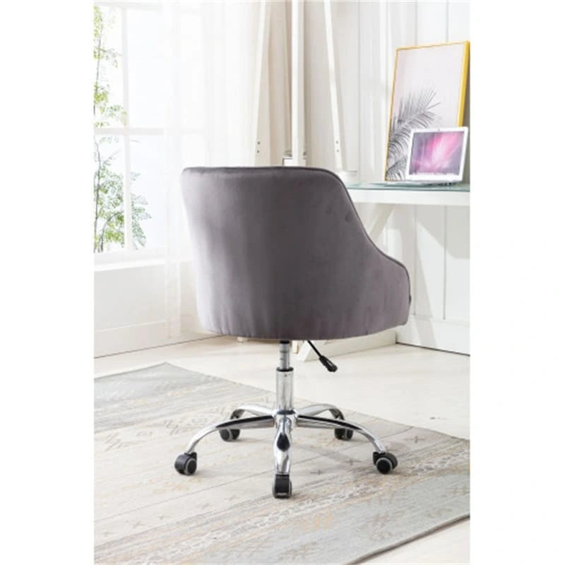 Chaise de bureau moderne en velours, réglable en hauteur, dossier mi-haut, pieds argentés.
