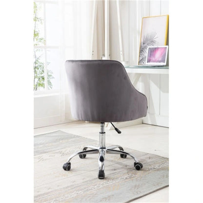 Chaise de bureau moderne en velours, réglable en hauteur, dossier mi-haut, pieds argentés.