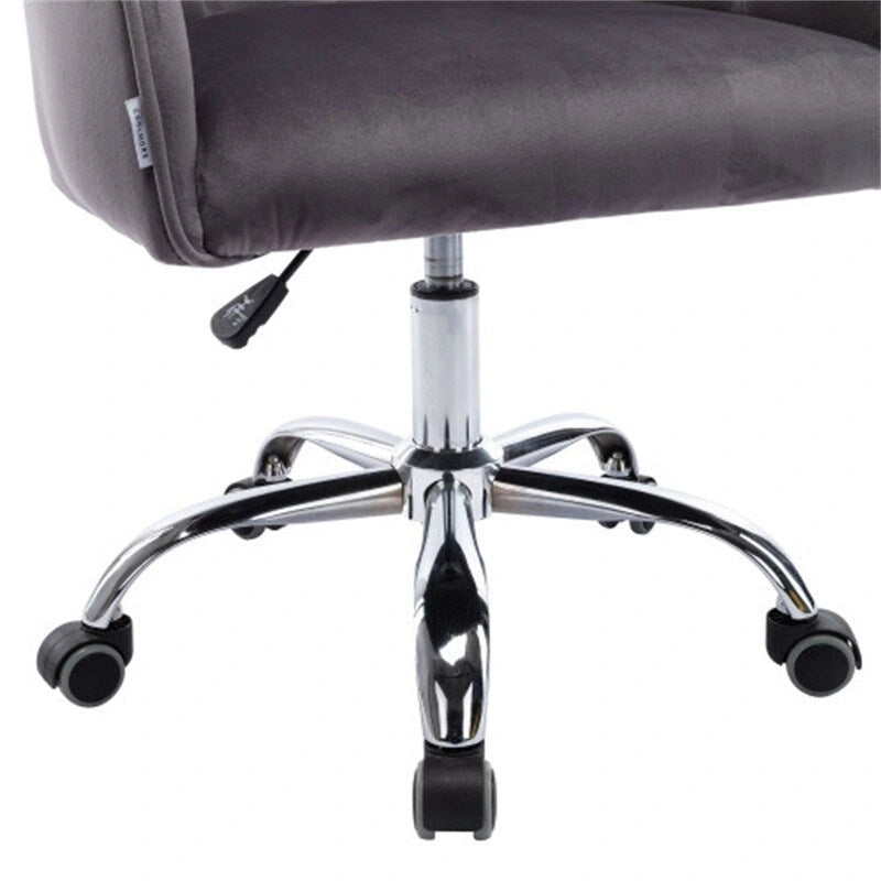 Chaise de bureau moderne en velours, réglable en hauteur, dossier mi-haut, pieds argentés.