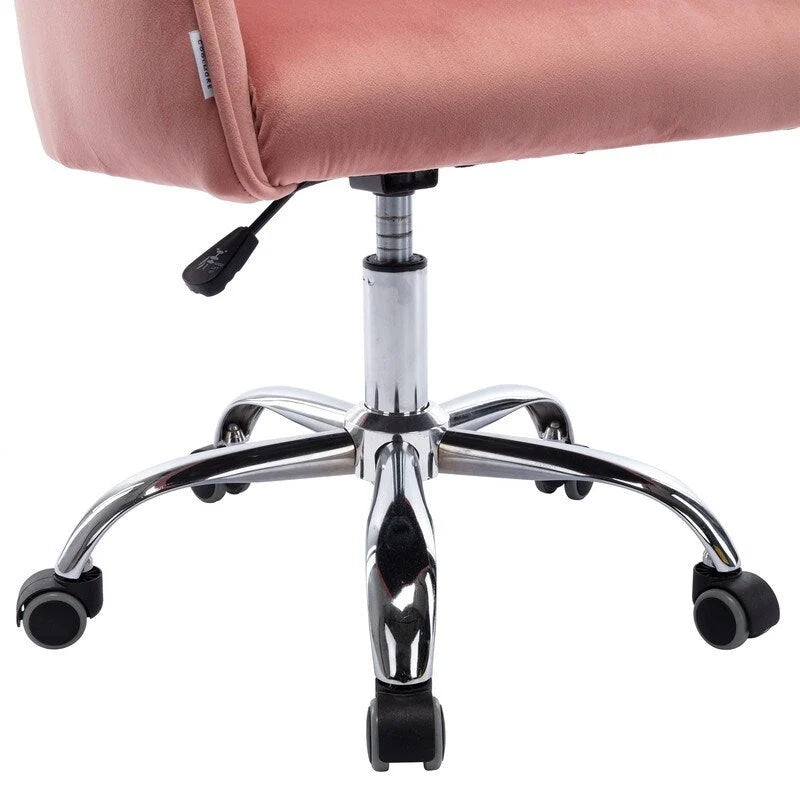 Chaise de bureau moderne en velours, réglable en hauteur, dossier mi-haut, pieds argentés.