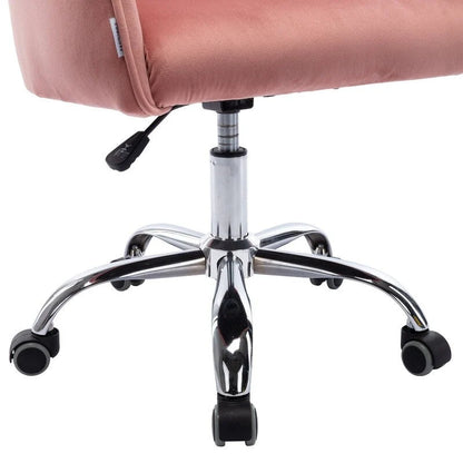 Chaise de bureau moderne en velours, réglable en hauteur, dossier mi-haut, pieds argentés.