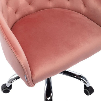 Chaise de bureau moderne en velours, réglable en hauteur, dossier mi-haut, pieds argentés.