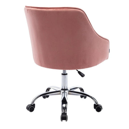 Chaise de bureau moderne en velours, réglable en hauteur, dossier mi-haut, pieds argentés.