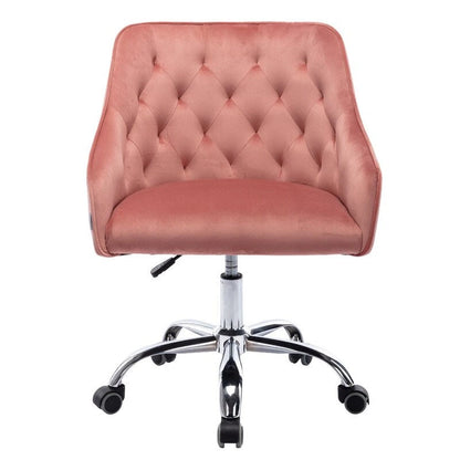 Chaise de bureau moderne en velours, réglable en hauteur, dossier mi-haut, pieds argentés.