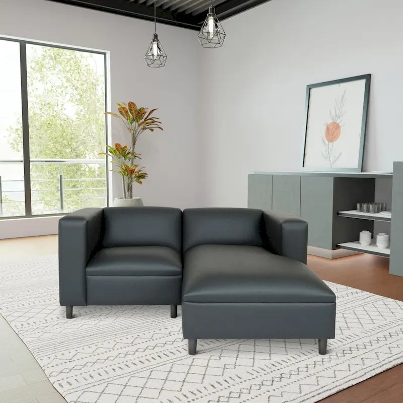 Canapé d'angle Coast to Coast Sofas style Mid-Century Modern, revêtement en similicuir, structure en bois massif, capitonné