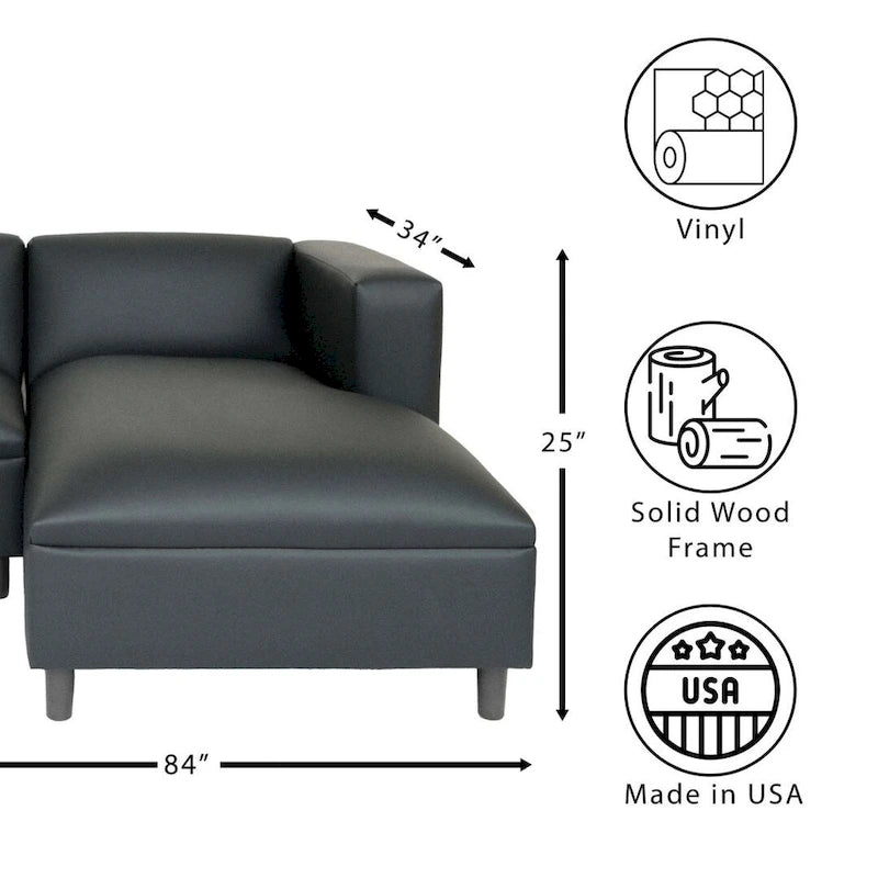 Canapé d'angle Coast to Coast Sofas style Mid-Century Modern, revêtement en similicuir, structure en bois massif, capitonné