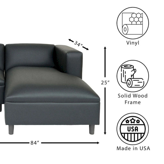 Canapé d'angle Coast to Coast Sofas style Mid-Century Modern, revêtement en similicuir, structure en bois massif, capitonné