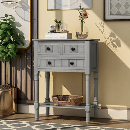 Console étroite, table d'appoint fine avec trois tiroirs de rangement et une étagère inférieure - 60,2 cm (L) x 33 cm (l) x 79 cm (H)