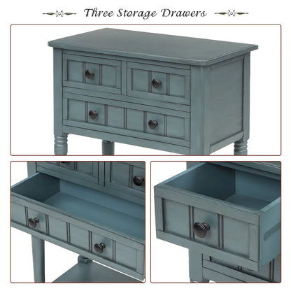 Console étroite, table d'appoint fine avec trois tiroirs de rangement et une étagère inférieure - 60,2 cm (L) x 33 cm (l) x 79 cm (H)
