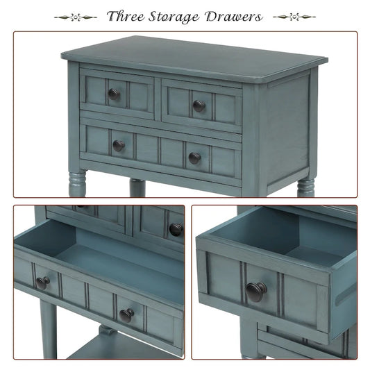 Console étroite, table d'appoint fine avec trois tiroirs de rangement et une étagère inférieure - 60,2 cm (L) x 33 cm (l) x 79 cm (H)
