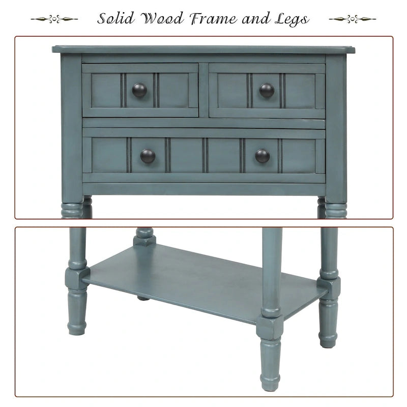 Console étroite, table d'appoint fine avec trois tiroirs de rangement et une étagère inférieure - 60,2 cm (L) x 33 cm (l) x 79 cm (H)