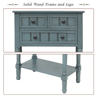 Console étroite, table d'appoint fine avec trois tiroirs de rangement et une étagère inférieure - 60,2 cm (L) x 33 cm (l) x 79 cm (H)