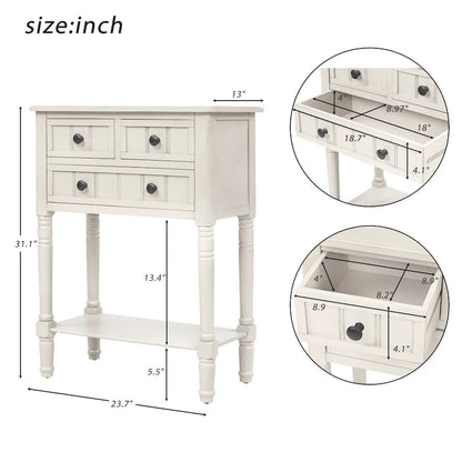Console étroite, table d'appoint fine avec trois tiroirs de rangement et une étagère inférieure - 60,2 cm (L) x 33 cm (l) x 79 cm (H)