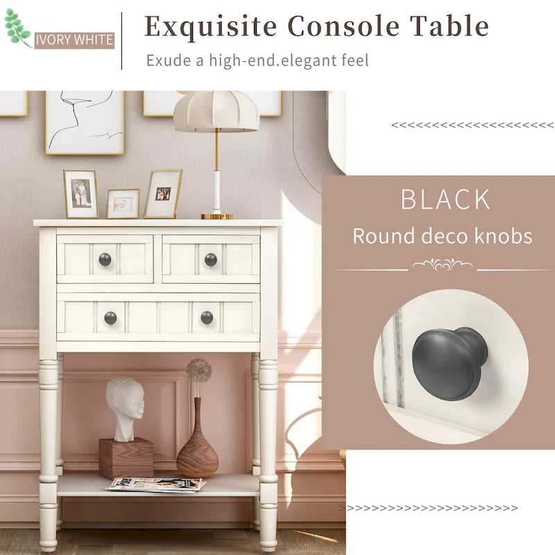 Console étroite, table d'appoint fine avec trois tiroirs de rangement et une étagère inférieure - 60,2 cm (L) x 33 cm (l) x 79 cm (H)