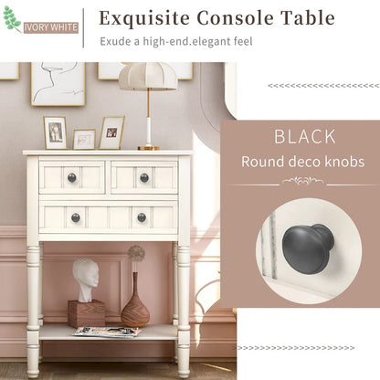Console étroite, table d'appoint fine avec trois tiroirs de rangement et une étagère inférieure - 60,2 cm (L) x 33 cm (l) x 79 cm (H)