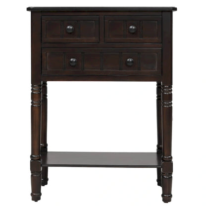 Console étroite, table d'appoint fine avec trois tiroirs de rangement et une étagère inférieure - 60,2 cm (L) x 33 cm (l) x 79 cm (H)