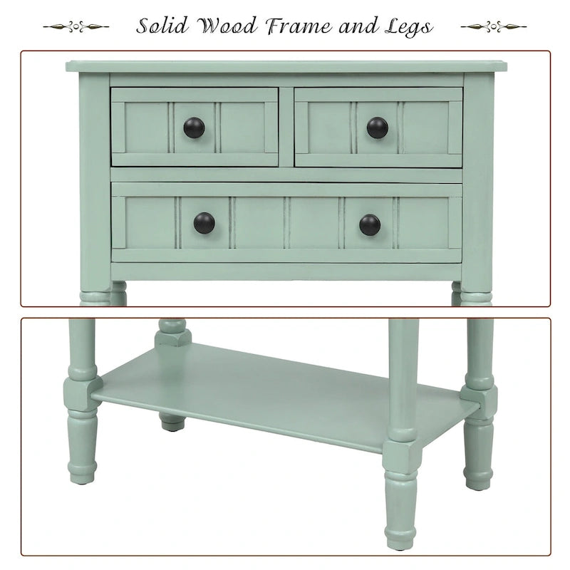 Console étroite, table d'appoint fine avec trois tiroirs de rangement et une étagère inférieure - 60,2 cm (L) x 33 cm (l) x 79 cm (H)