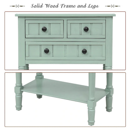 Console étroite, table d'appoint fine avec trois tiroirs de rangement et une étagère inférieure - 60,2 cm (L) x 33 cm (l) x 79 cm (H)