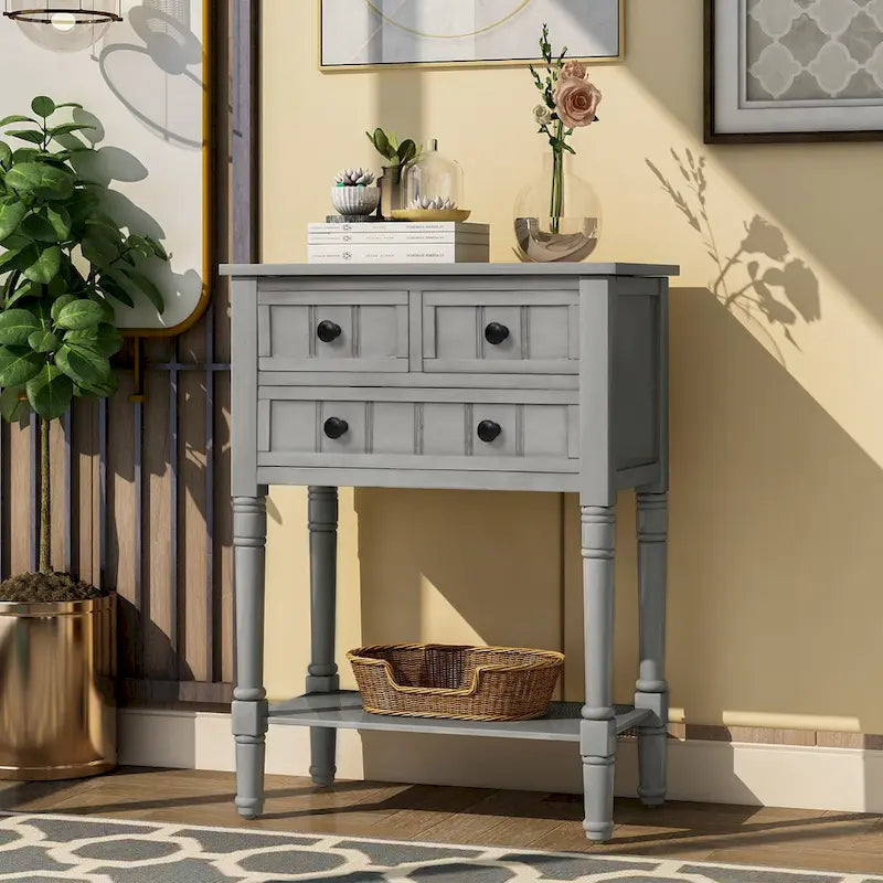 Console étroite, table d'appoint fine avec trois tiroirs de rangement et une étagère inférieure - 60,2 cm (L) x 33 cm (l) x 79 cm (H)