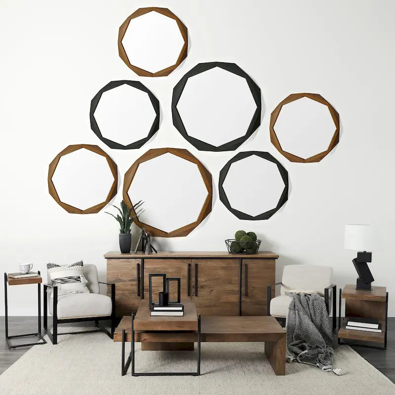 Table d'appoint/de chevet Maddox en bois massif brun moyen avec structure en métal noir, en forme de C