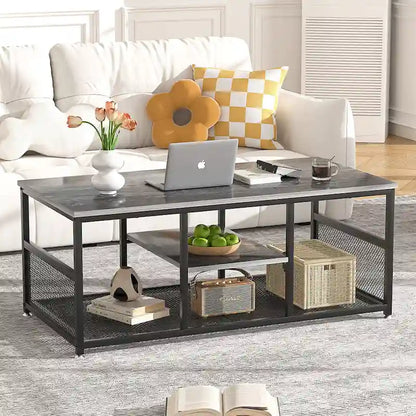 Table basse rectangulaire industrielle en bois avec étagère de rangement, structure en métal, table de chevet pour la maison