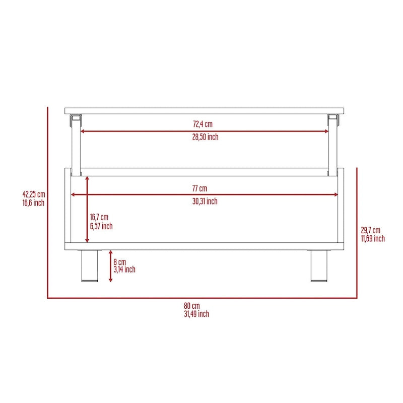 Table basse relevable Boston de FM Furniture avec compartiment de rangement dissimulé