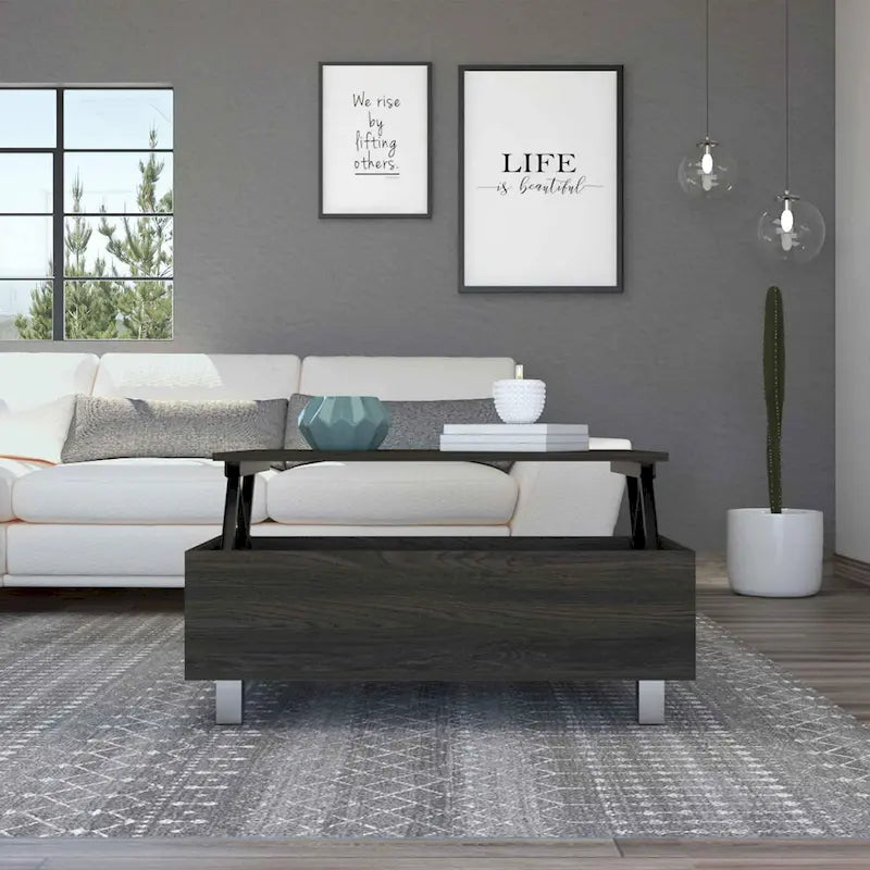 Table basse relevable Boston de FM Furniture avec compartiment de rangement dissimulé