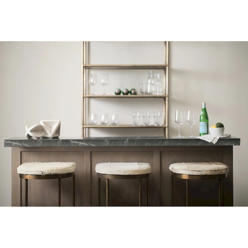 Tabouret de bar Millie, assise en cuir véritable noir et structure en métal nickelé