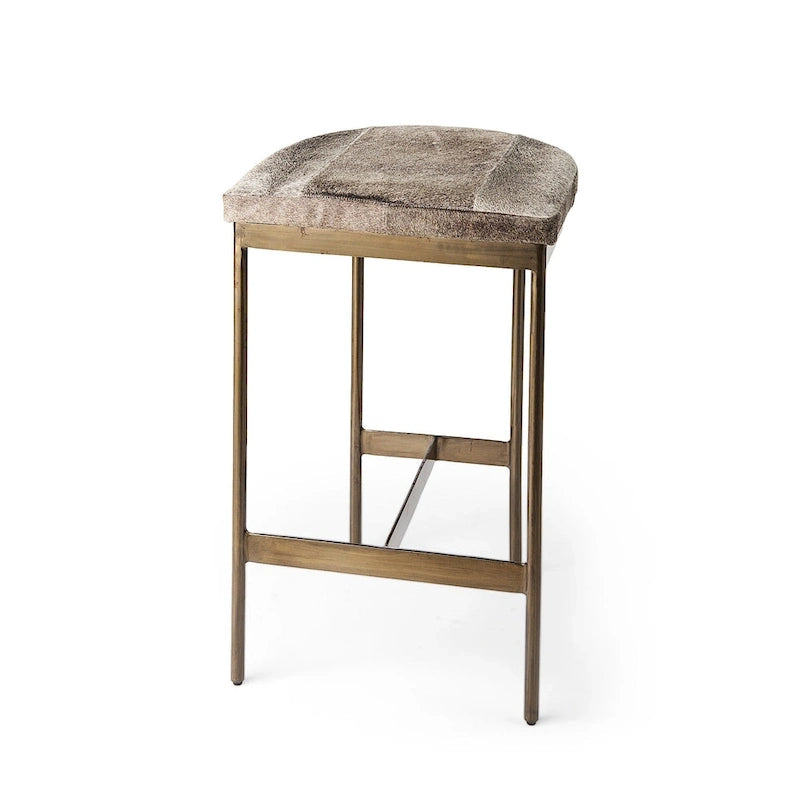 Tabouret de bar Millie, assise en cuir véritable noir et structure en métal nickelé