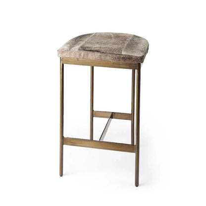 Tabouret de bar Millie, assise en cuir véritable noir et structure en métal nickelé