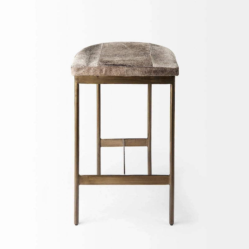 Tabouret de bar Millie, assise en cuir véritable noir et structure en métal nickelé