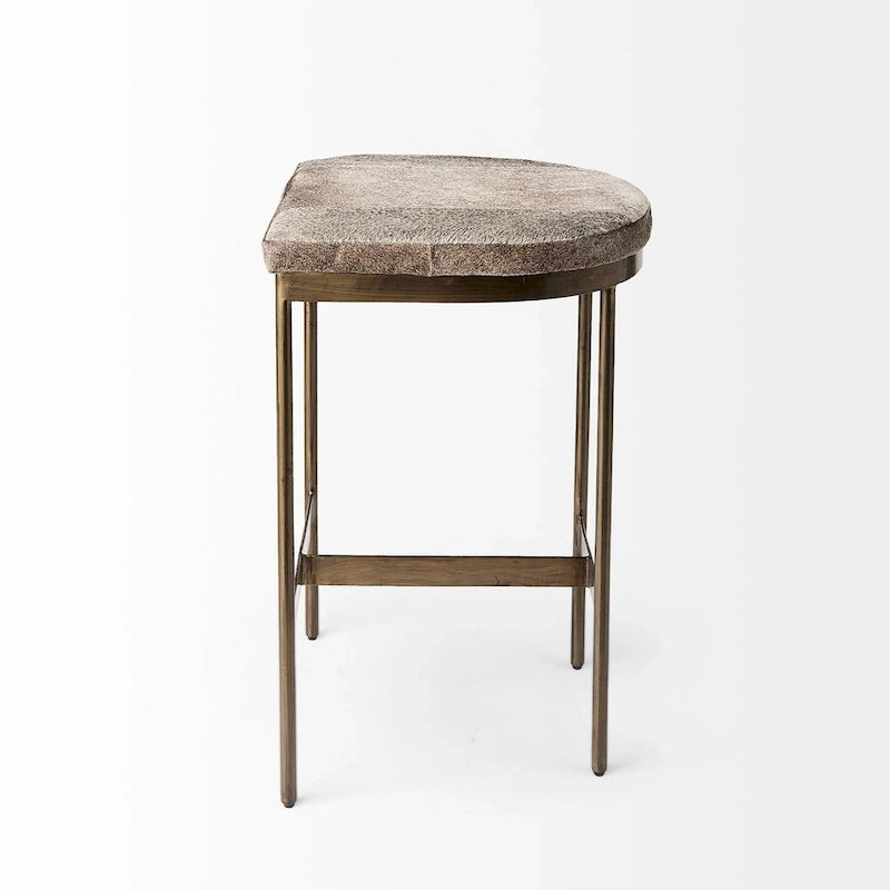 Tabouret de bar Millie, assise en cuir véritable noir et structure en métal nickelé