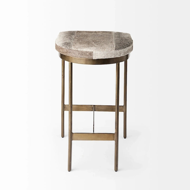 Tabouret de bar Millie, assise en cuir véritable noir et structure en métal nickelé